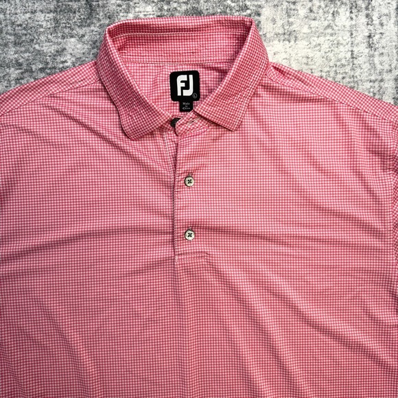 FootJoy Other - FootJoy Polo Shirt Mens Large Pink Houndstooth Geometric Golf Performance Travel